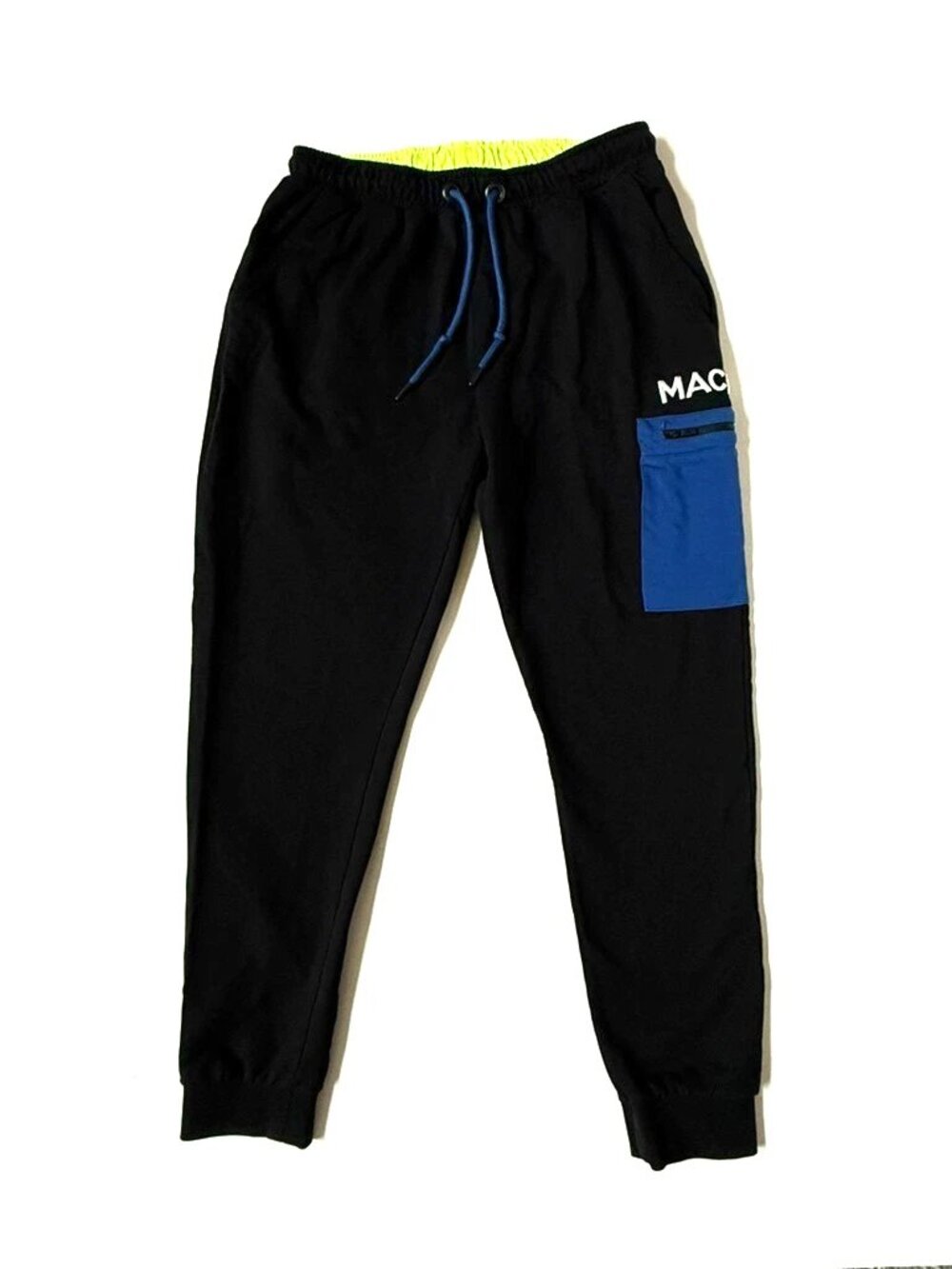 Maceoo Mens M Jogger Pant Black Blue Side Pocket Drawstring Athletic Colorblock